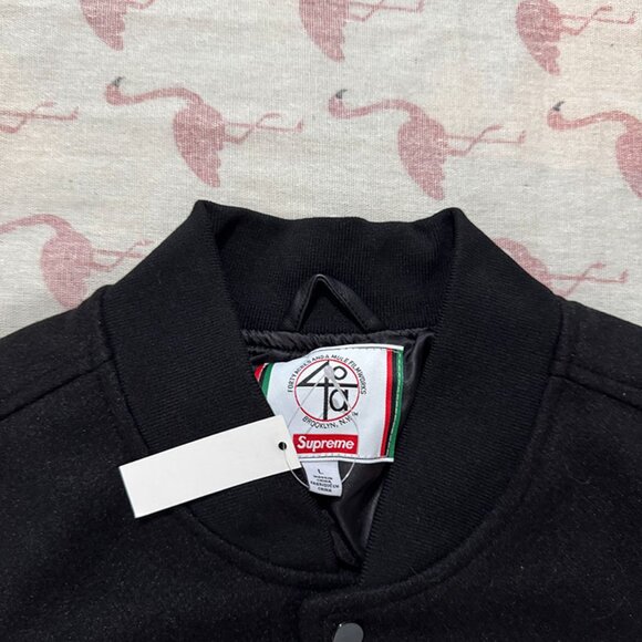 Supreme Black Baseball Jacket With Patchwork - Picture 2 of 7